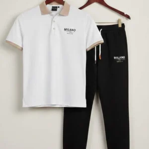 Men Printed Track Suit Set White Black MILANO Polyester
